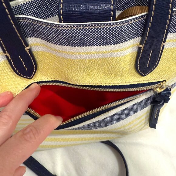 Dooney & Bourke Westerly Mini Waverly Yellow Navy White Striped Mini Tote - Picture 14 of 16